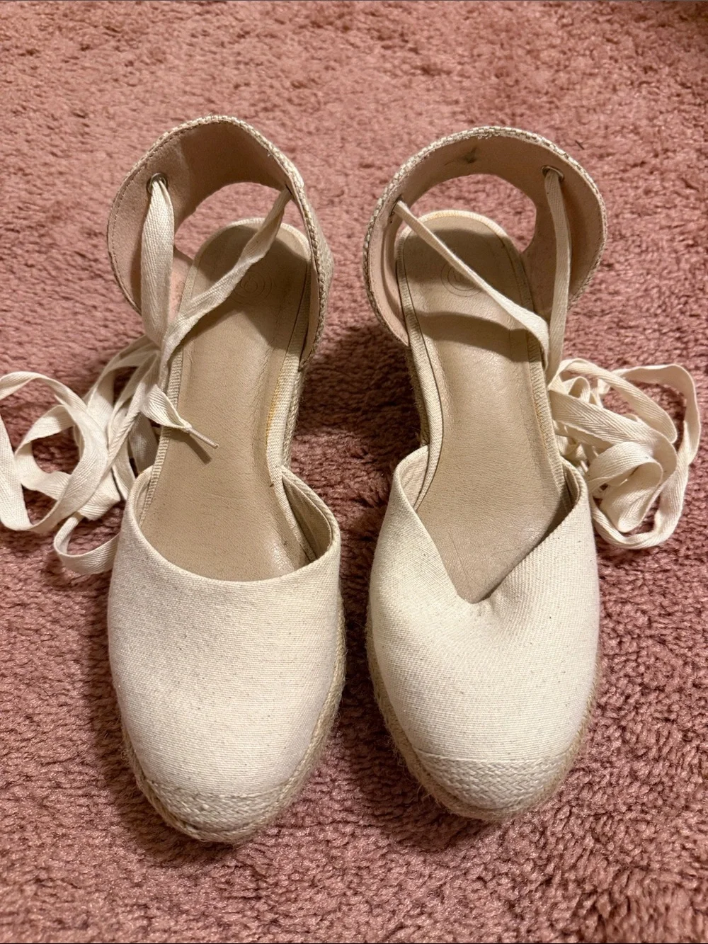 Urban Outfitters Cream Canvas Espadrille Tie Flats